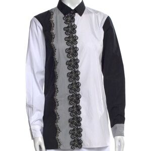 Etro Black and White Dress Shirt with Lace Detail